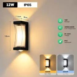 Elegant Outdoor IP65 Waterproof Wall Light - Warm Light for Gardens, Corridors, and Balconies (Type D 12W)