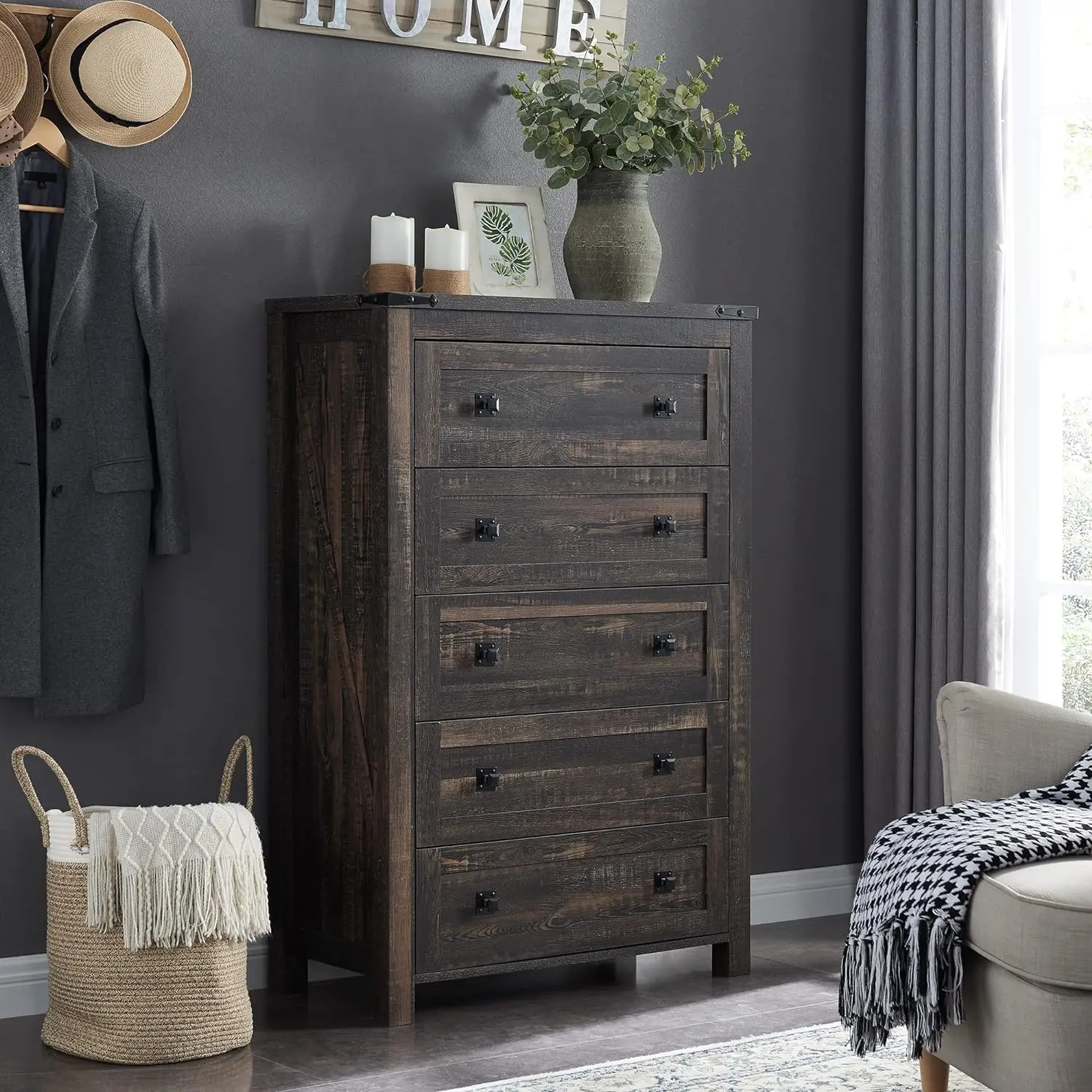

Farmhouse Drawers Dresser Chests for Bedroom, Wood Rustic Tall Chest of Drawers, Dressers Organizer for Bedroom, Living Room