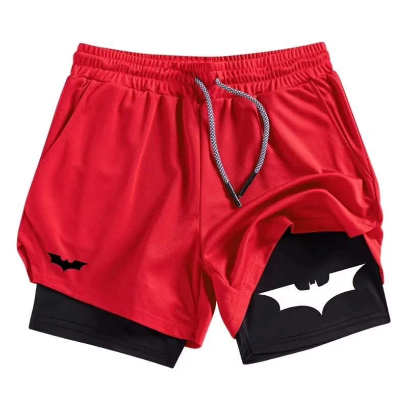 2-in-1-Sport-Shorts für Herren mit Fledermaus-Aufdruck, atmungsaktiv, schnell trocknend, Sommer-Shorts mit Handytasche, Fitnessstudio, Workout, Laufshorts, Radhose – Detail 5