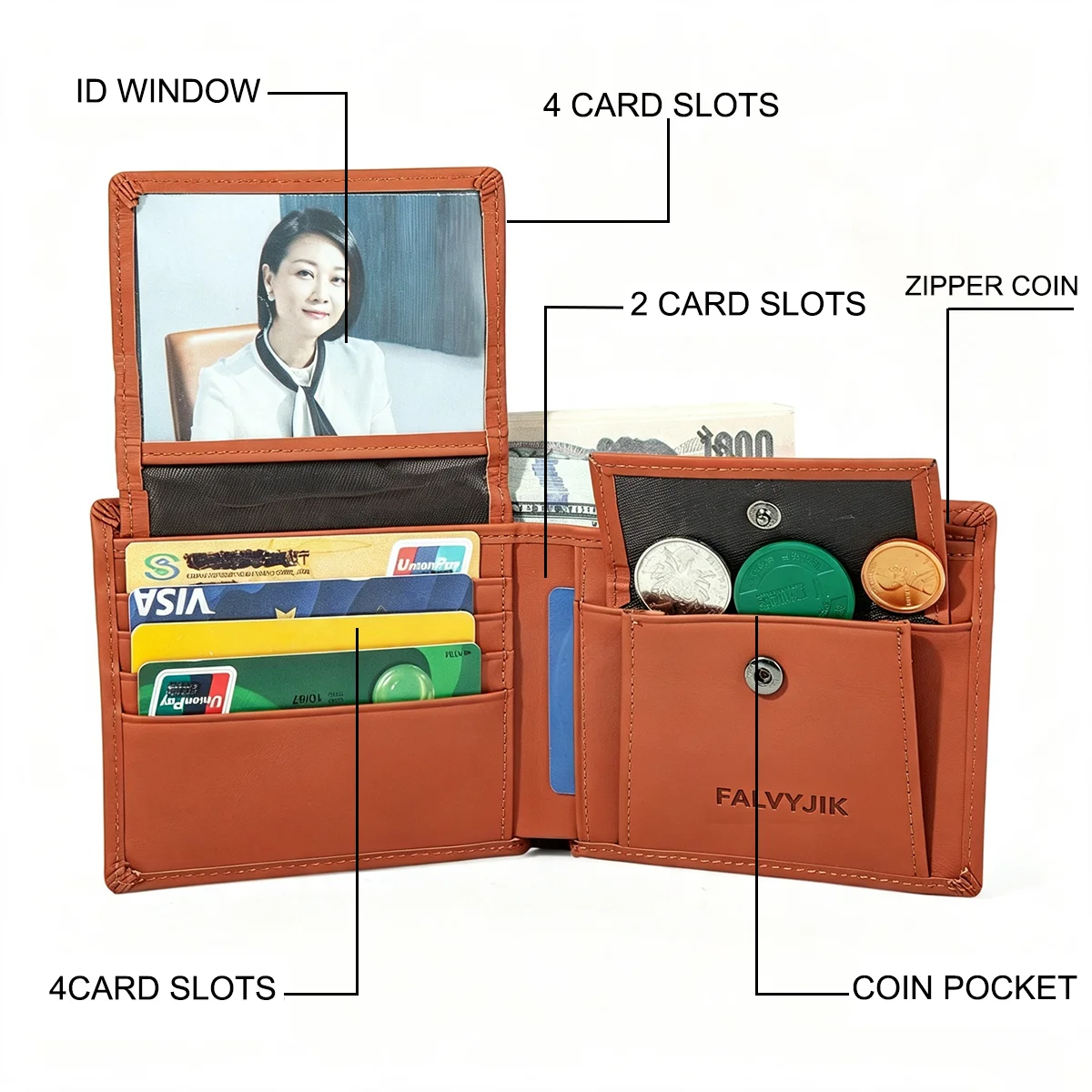 Portafoglio da Uomo in Pelle RFID, Portafoglio in Vera Pelle di Mucca, Porta Carte di Credito Multifunzione - immagine 5