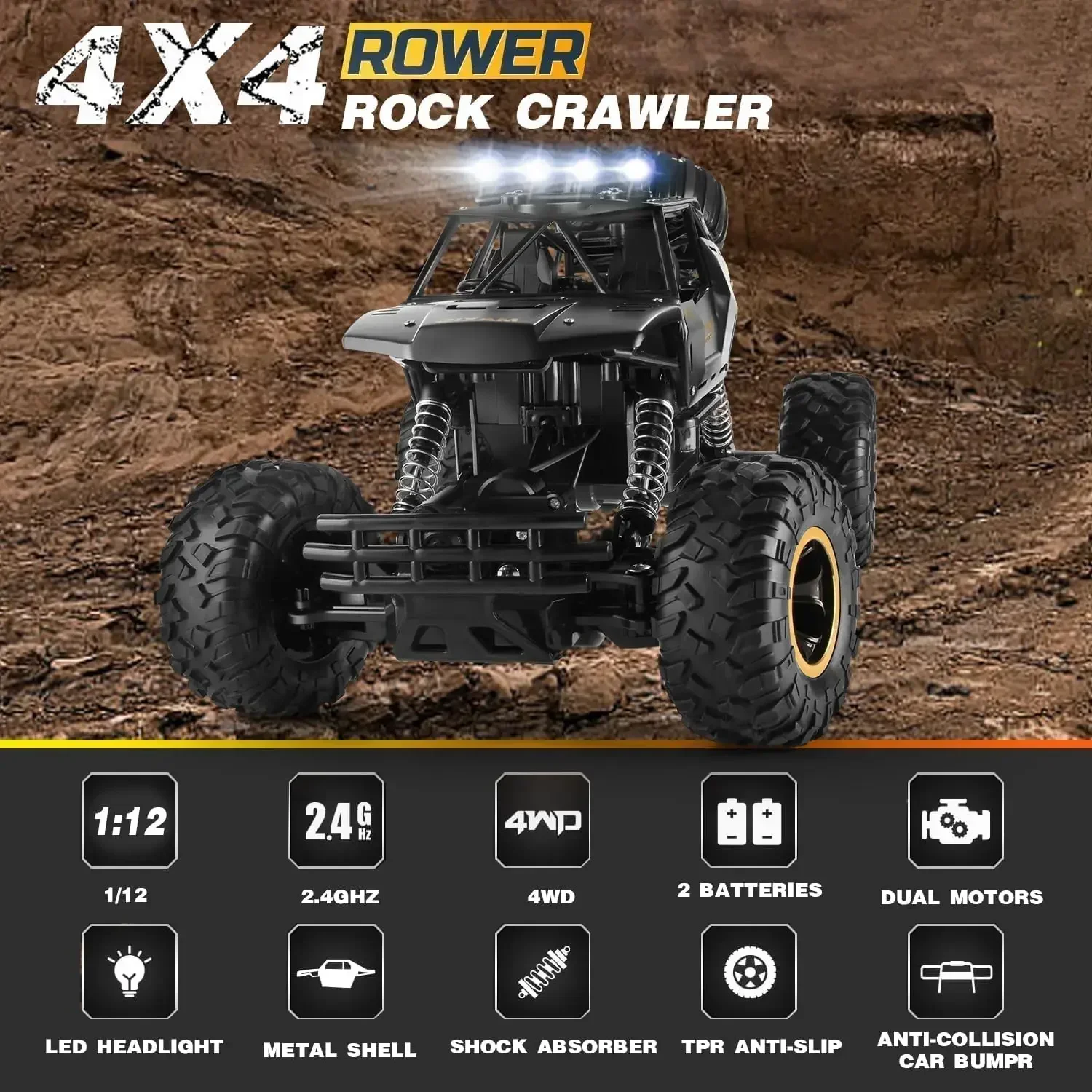 4WD 37CM Remote Control Off Road RC Car Radio Climbing Super Alloy Truck Buggy 4x4 RTR Vehicle Electric Toy Childrens Kids Gifts 5