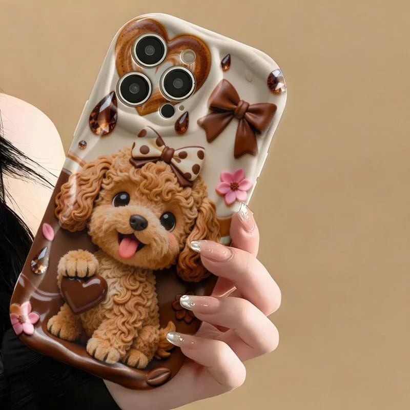 Cute Teddy Dog Cartoon Wave Design Soft TPU Phone Case