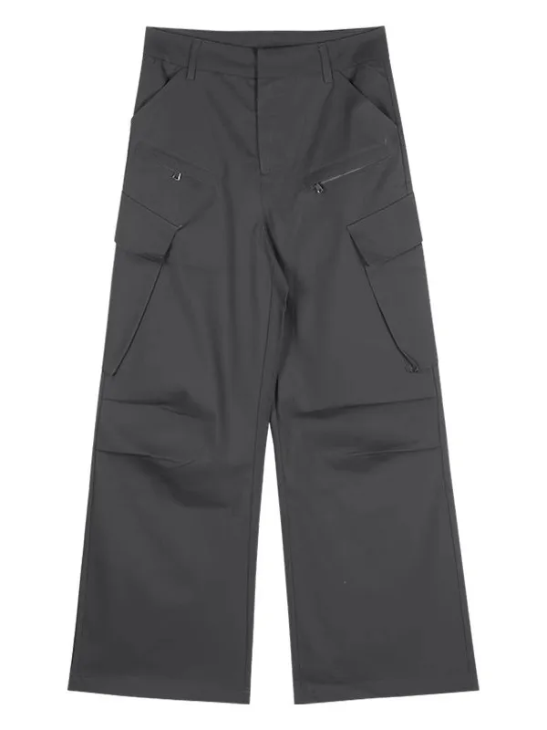 Korean personality gray overalls casual pants for women summer ins fashion brand y2k loose high waist wide leg straight pants