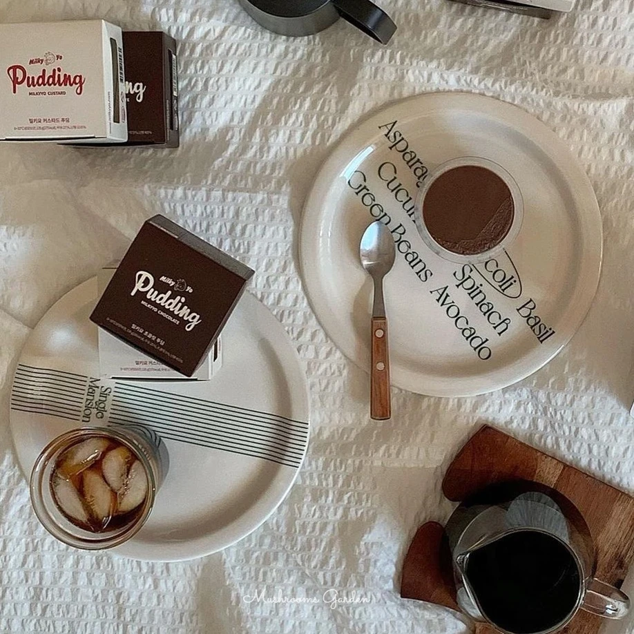 

Mushrooms Garden Korean Style Letters Dessert Spaghetti Plate Western Dinner Plate Ceramic Scandinavian Minimalist Tableware