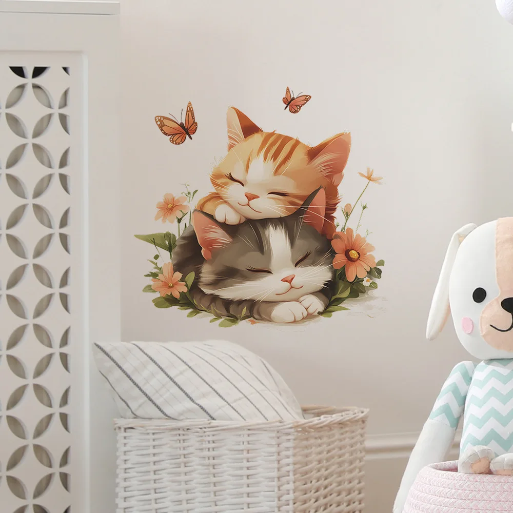 Wall Stickers Luminous Wall Stickers Vinyl Decal Stickers Cartoon Cute Cat Sleeping Wall Sticker Kids Room Background Decor Mural For Baby Bedroom Home Decoration Self-adhesive Wallpaper