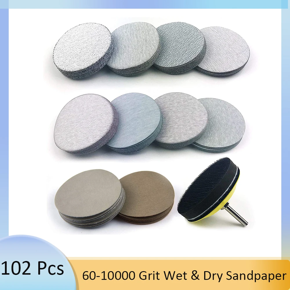 

3Inch 102 Pcs Sanding Discs with Backing Pad,Soft Foam Buffer Pad Hook Loop Grinding Abrasive for Woodworking Automotive Metal