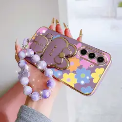 Vibrant Floral Phone Accessory Set: Phone Case, Lanyard & Rabbit Stand - Galaxy S26 Plus (PURPLE)