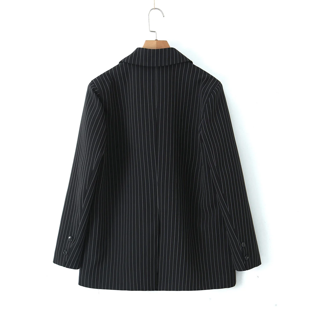 Spring Black Striped Oversized Blazer Women Loose Notched Full Sleeve Suits High Waist Long Flare Pants Halter Tank Tops
