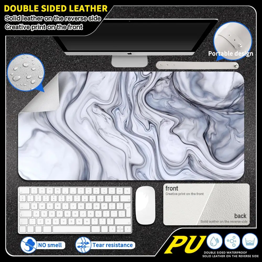 

Black and white fluid illustration Mouse Pad PU Large leather mouse pad office light luxury anti slip and waterproof desk pad