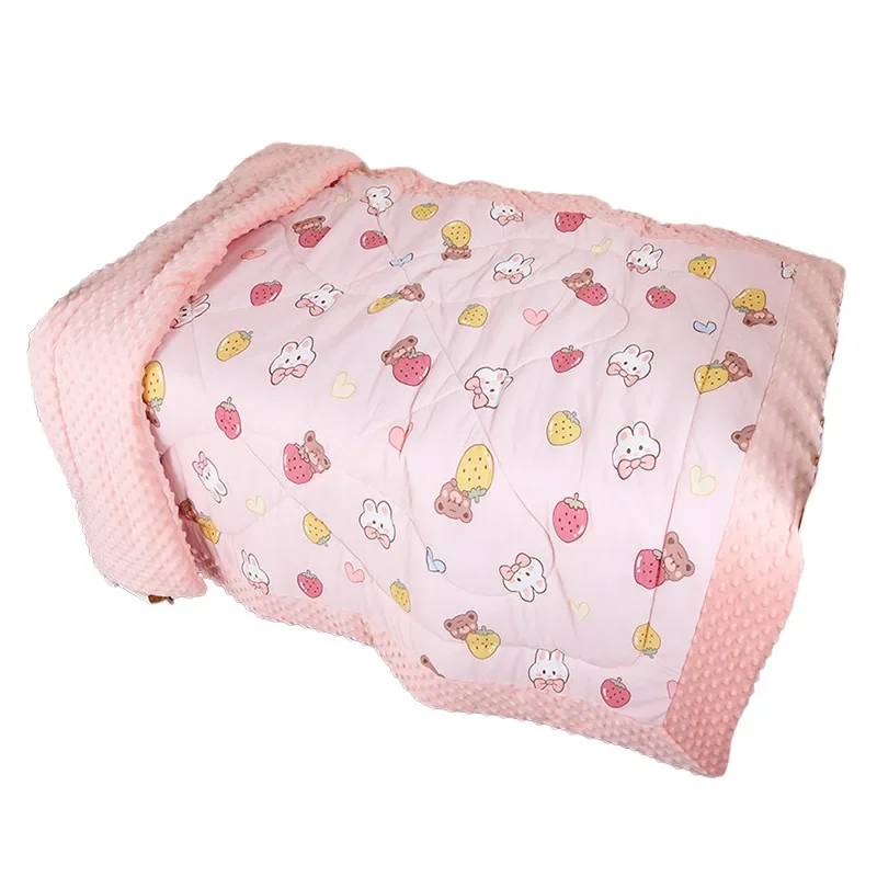 Comfortable Baby Bean Flannel Spring Autumn Quilt Cartoon Print Four Seasons Cover Blanket Newborn Soft Cozy Baby Bedding
