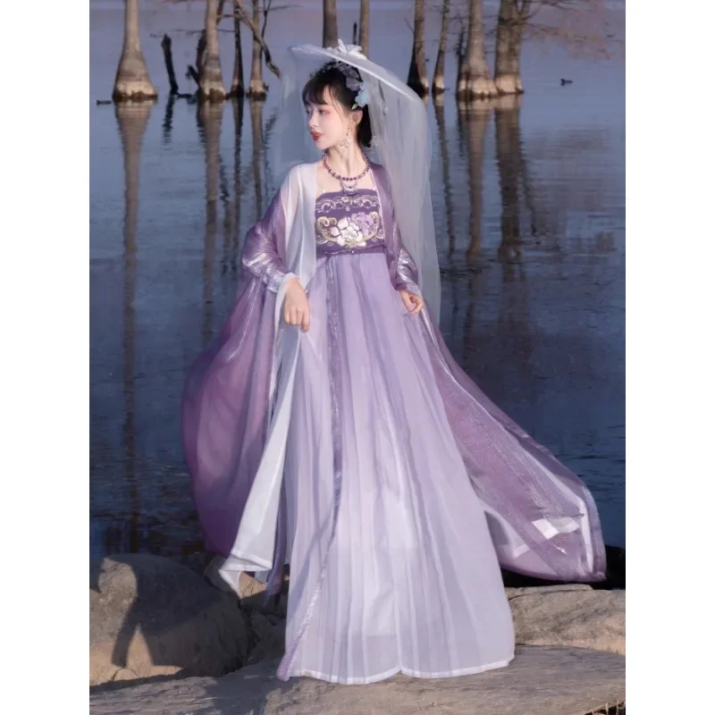 2024 Vintage Purple Fairy Cosplay Dress Chinese Traditional Women's  Clothing Tang Dynasty Flowers Embroidered Hanfu Dress Suit