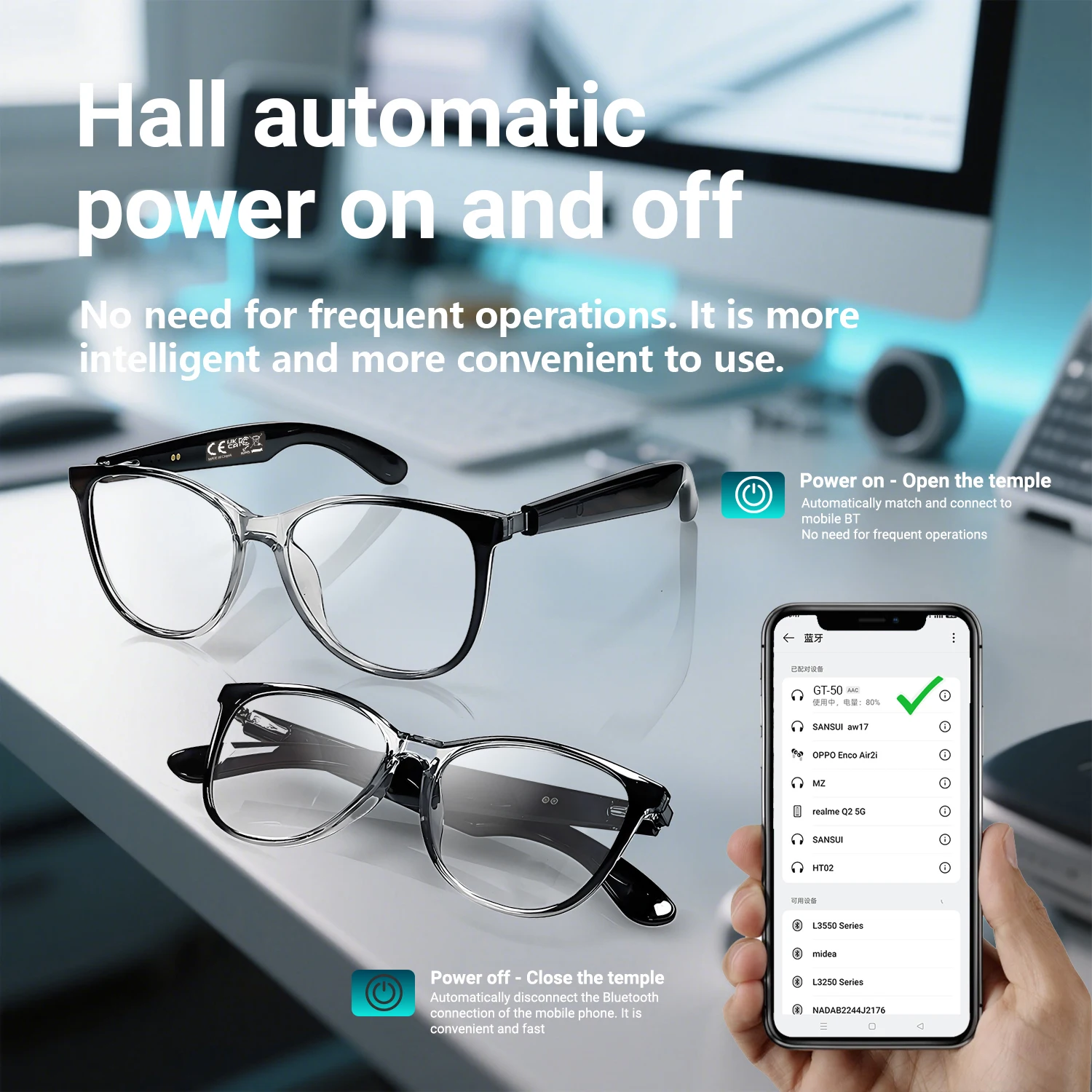 New Smart Glasses AI translation 100+ Languages Make Receive Calls Music Calling Noise Reduction Light BT TWS Glasses Men Women