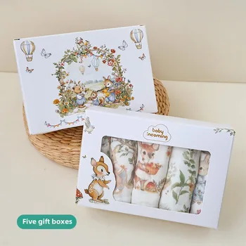 3pc/5pc Baby Towel Set Cotton 6 Layer Guaze Newborn Burp Cloths Baby Drool Face Towel Super Soft Muslin Squares Baby Care 6