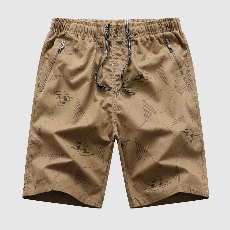 Men's Plaid Summer Elastic High Waisted Pleated Pockets Zipper Casual Sports Loose Trousers Office Lady Drawstring Shorts