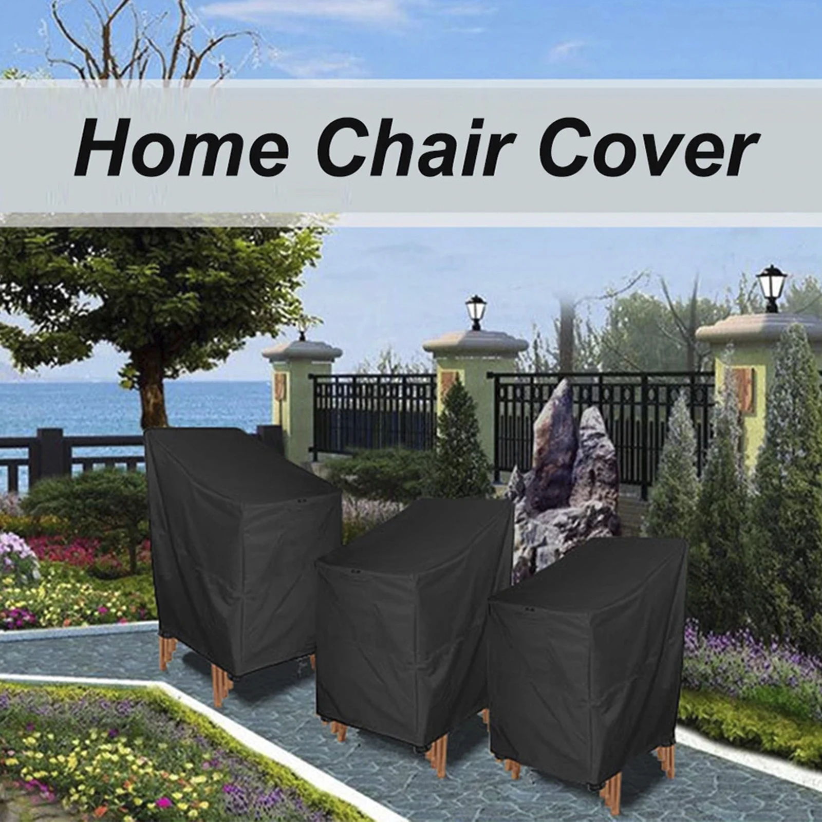Stacked Chair Dust Cover 210D Oxford Cloth Waterproof Garden Chair Cover with Storage Bag Furniture Protector Cover for Outdoor