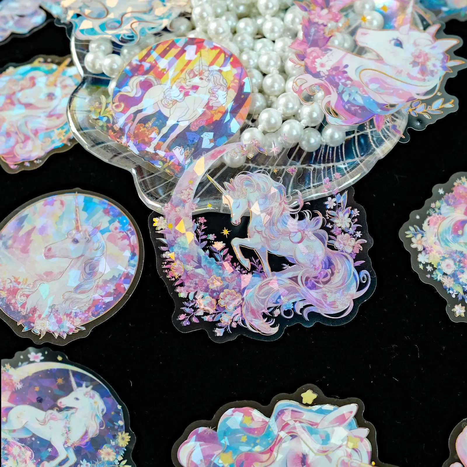 30개 레이저 유니콘 스티커 투명 브론징 스티커 물컵 컴퓨터 여행가방 입체 장식 스티커