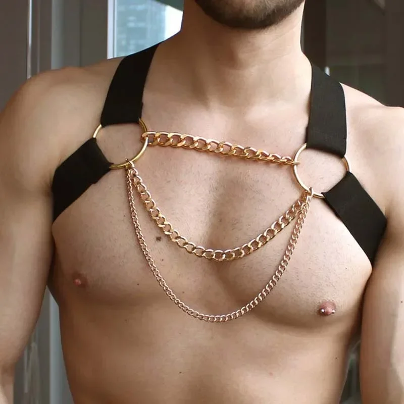 Man Harness with Chain Bondage PU Fetish Leather Men Lingerie Body Harness Men Male Gay Harness Chest Bondage Top