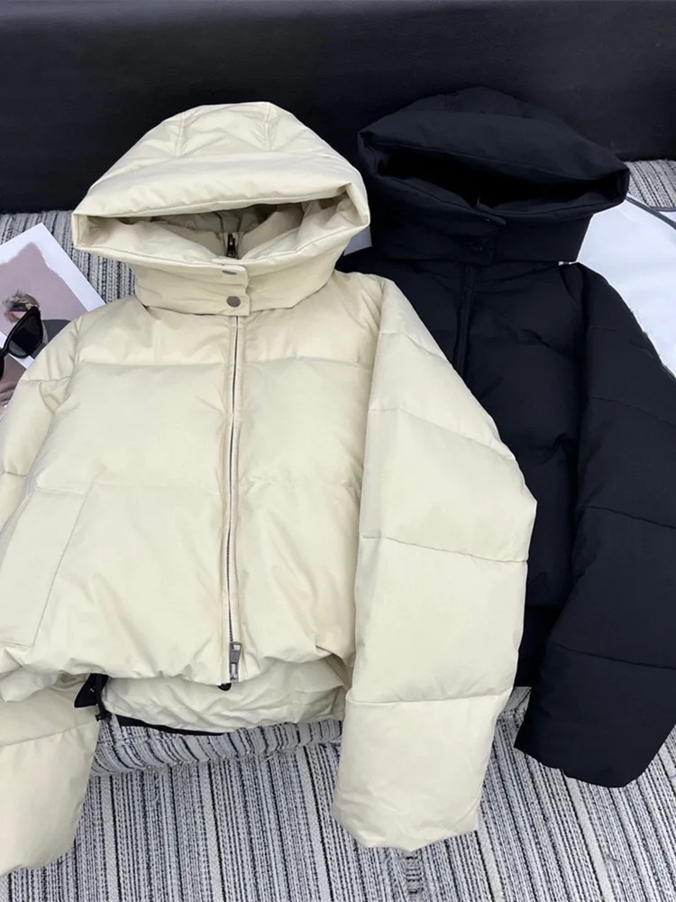 

Женский пуховик с капюшоном, теплая простая повседневная однотонная куртка на молнии, Женская универсальная куртка, зима 2023