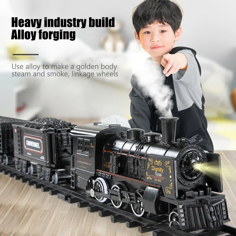 Electric Retro Trains Set Meal  Alloy Car Head  Track Train With Smoke, Light & Sounds Creative Decor Train Model Party Gifts 2