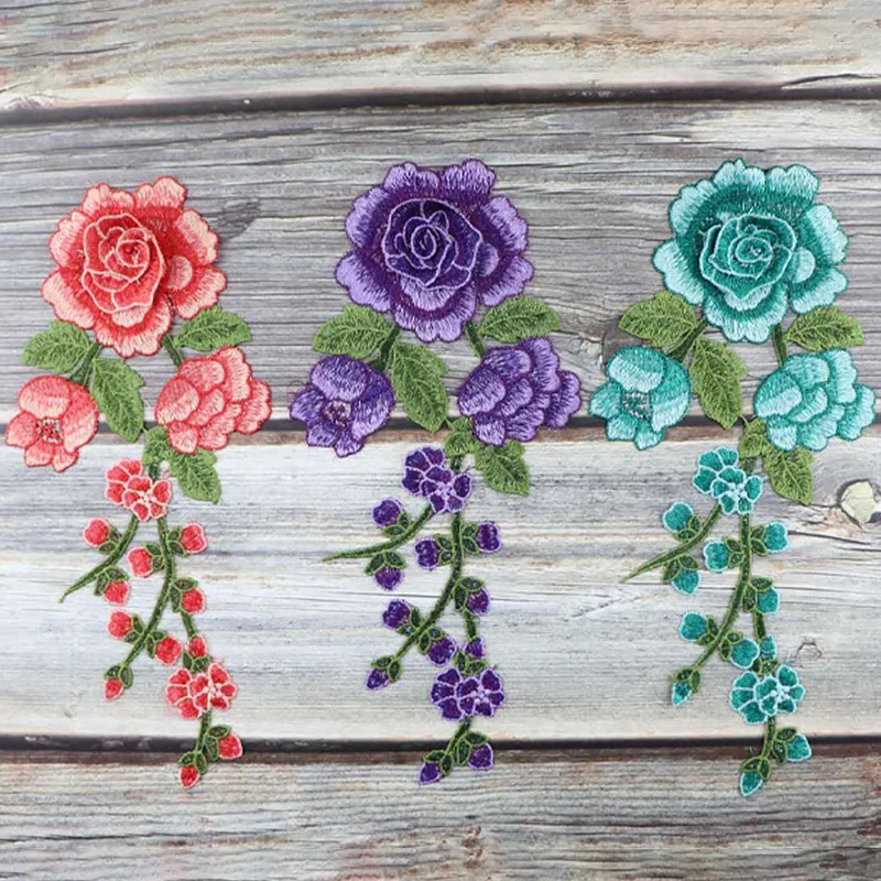 1 Pair DIY Rose Flower Embroidered Patches Sew On Patch Applique For Jeans  Pants 