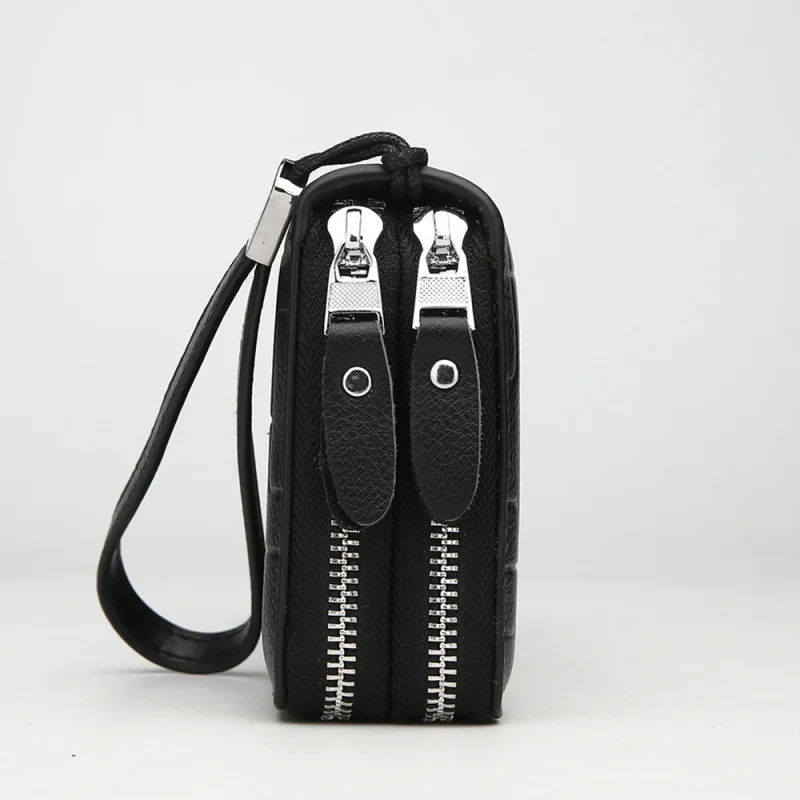 Genuine Top Layer Cowhide Men's Handbag Dual Zipper Wallet Phone Card Holder Multi-functional Clutch