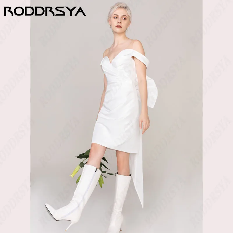 

RODDRSYA Short Mini Satin Wedding Dresses 2024 New A-line vestido de novia corto Sexy V-Neck Backless Knee-Length Bridal Party