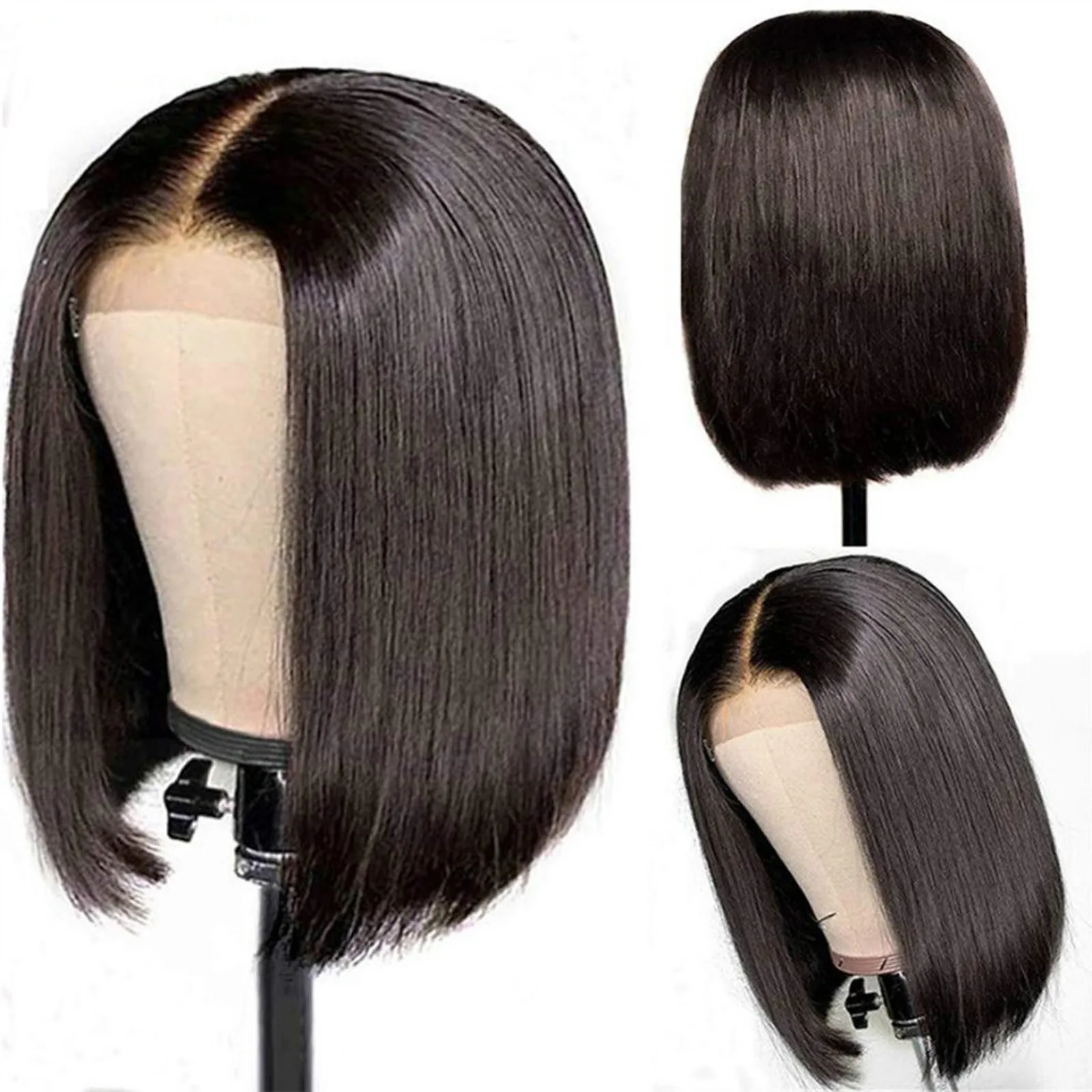 Straight Lace Front Perucas de Cabelo Humano para Mulheres, Perucas Curtas Bob, Osso Brasileiro, HD Transparente Lace Frontal Perucas, 12.5in