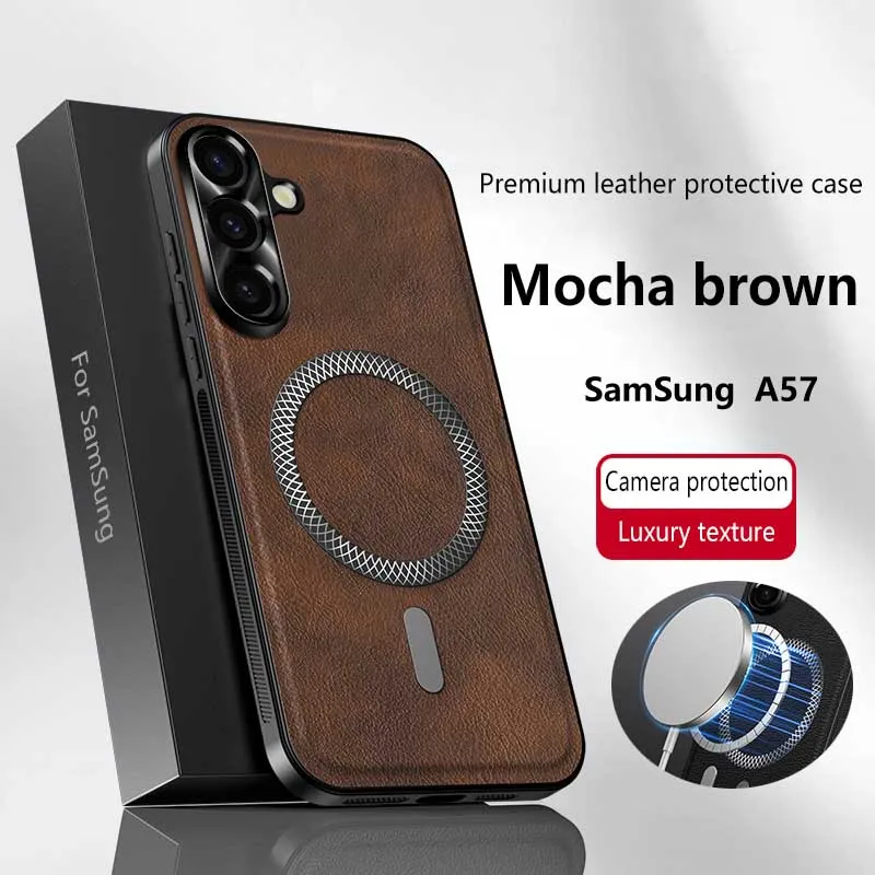 Luxurious Leather Magnetic Ring Phone Case with Metal Accents