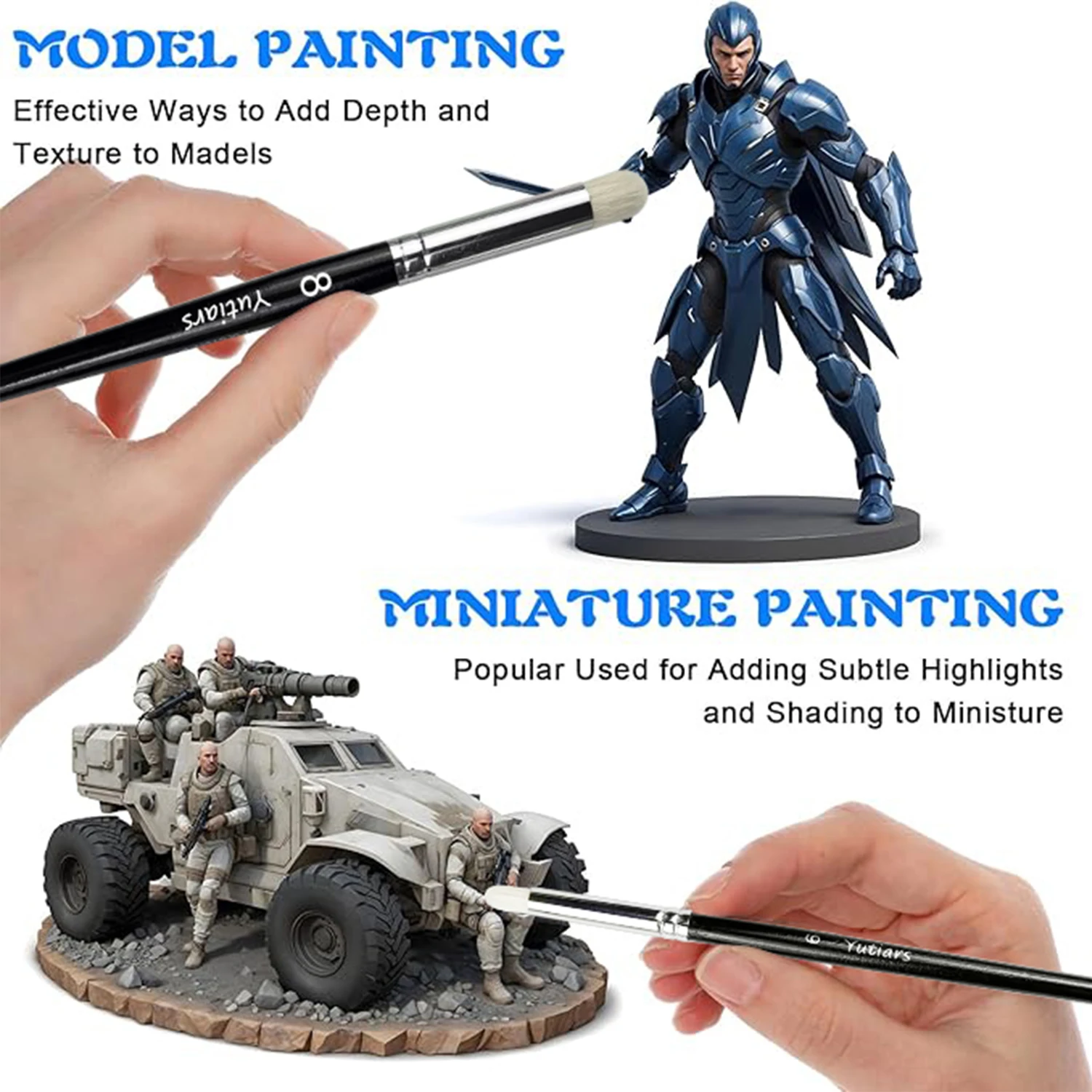 Yutiars 3/6Pcs 미니어처 페인트 브러쉬 에나멜 DND Warhammer 40K Citadel 모델 피규어용 나무 손잡이 미세 디테일 브러쉬