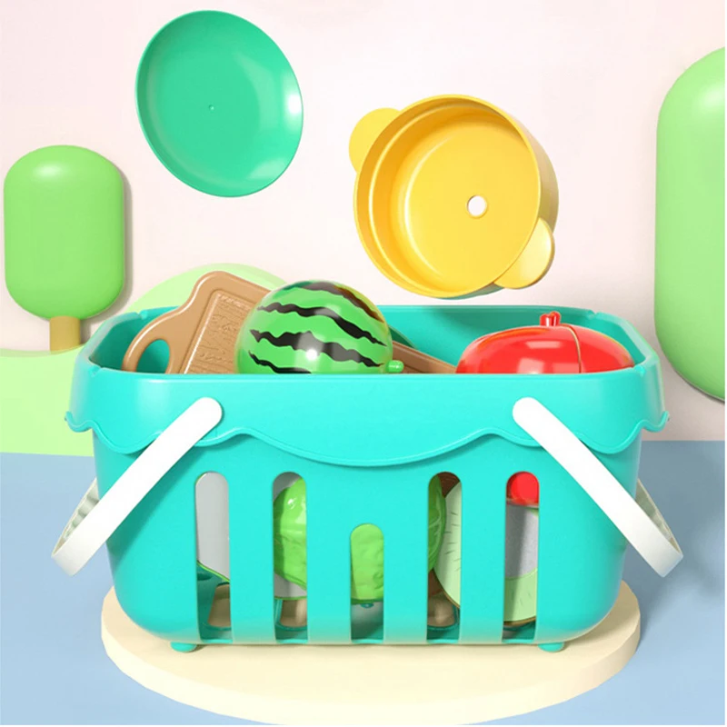 Kids Pretend Play Kitchen Toys Role Play Educational Baby Cutting Fruits Vegetable Kitchen Food Set for Girls Gift 17PCS