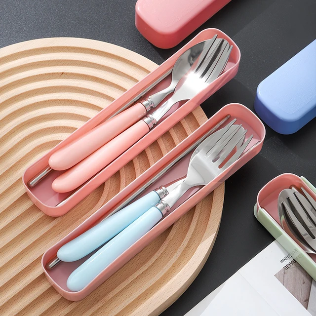 Reusable Utensils Set New Portable with Case Lunch Box Accessories  Chopsticks Knife Fork and Spoon Travel Tableware - AliExpress