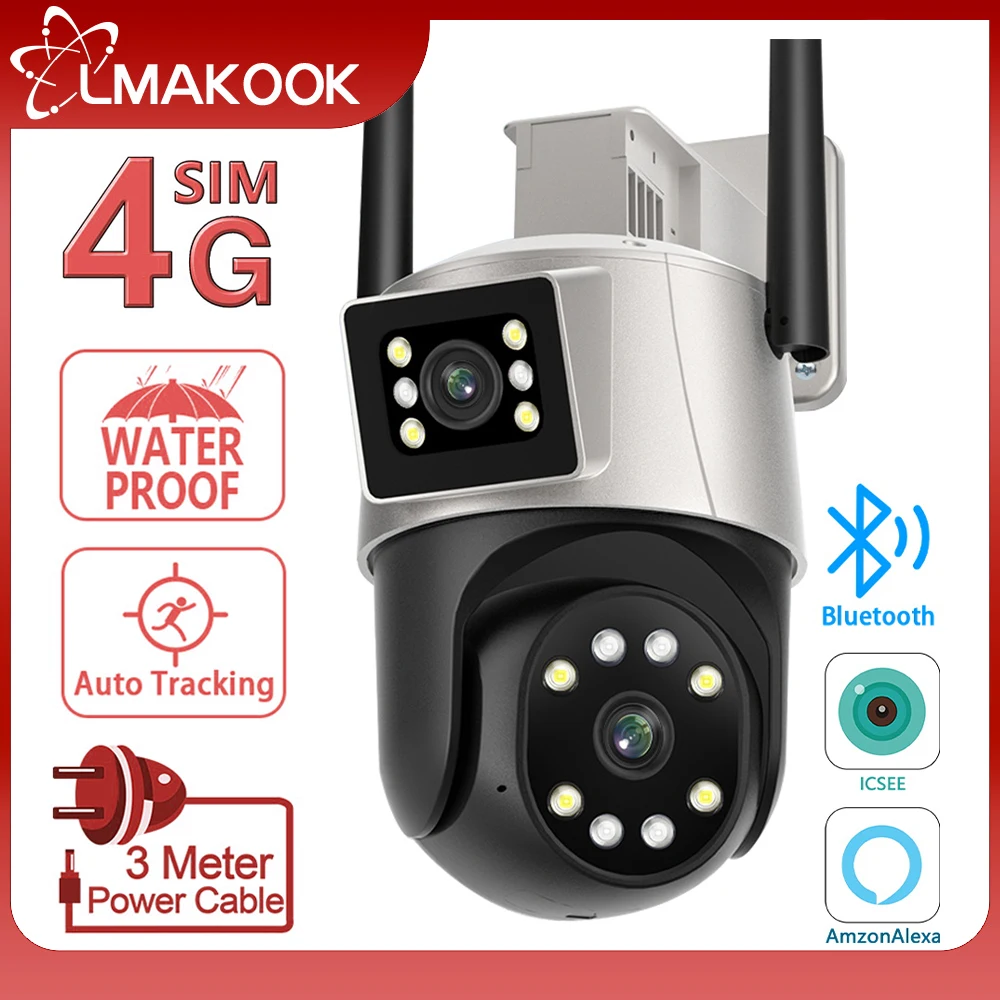 

LMAKOOK 4K 8MP Dual Lens 4G PTZ Camera Dual Screen Ai Human Auto Tracking Outdoor Security Video Surveillance Camera iCsee PRO