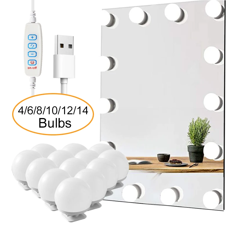 

LED Detachable Bulbs Professional Makeup Mirror Lamp USB Power Cosmetic Mirror Light Hollywood Dressing Table Vanity Lights