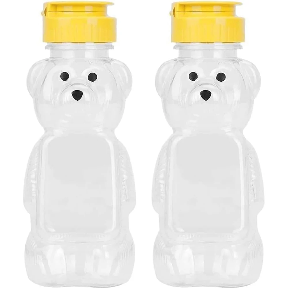 Plastic Bear Honey Bottle Jars Empty Honey Squeeze Bottle Flip-top Lid Storing Dispensing Condimente 8 Oz 2Pcs