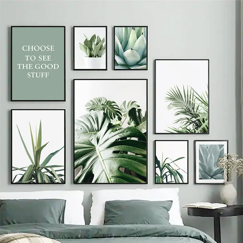 

Green Leaf Plant Canvas Art Painting Fresh Picture Wall Art Modern Home Decor Poster and Print for Living Room Backdrop Design