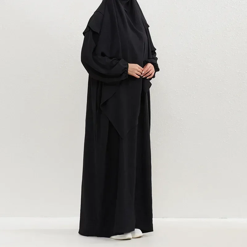 Ramadan Eid Hooded Abaya and Khimar Set 2 Piece Muslim Prayer Garment Abayas for Women Long Hijab Dress Islam Outfit Niqab Burka