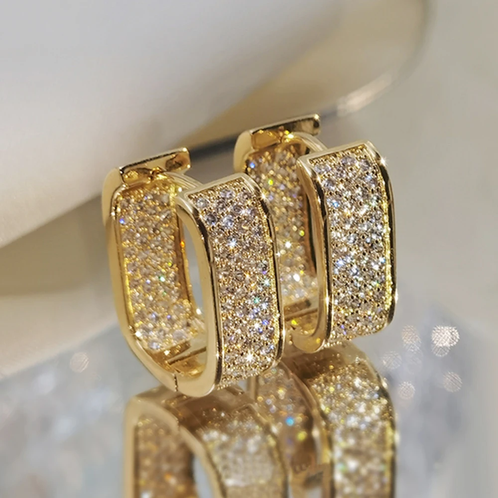 Huitan Korean Fashion Paved CZ Hoop Earrings for Women Metal