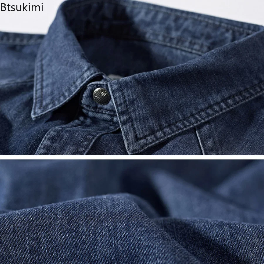 Men's Denim Jeans Shirt Long Sleeve 100% Cotton Casual Jean Shirt Top Male Shirts Plus Size 4XL