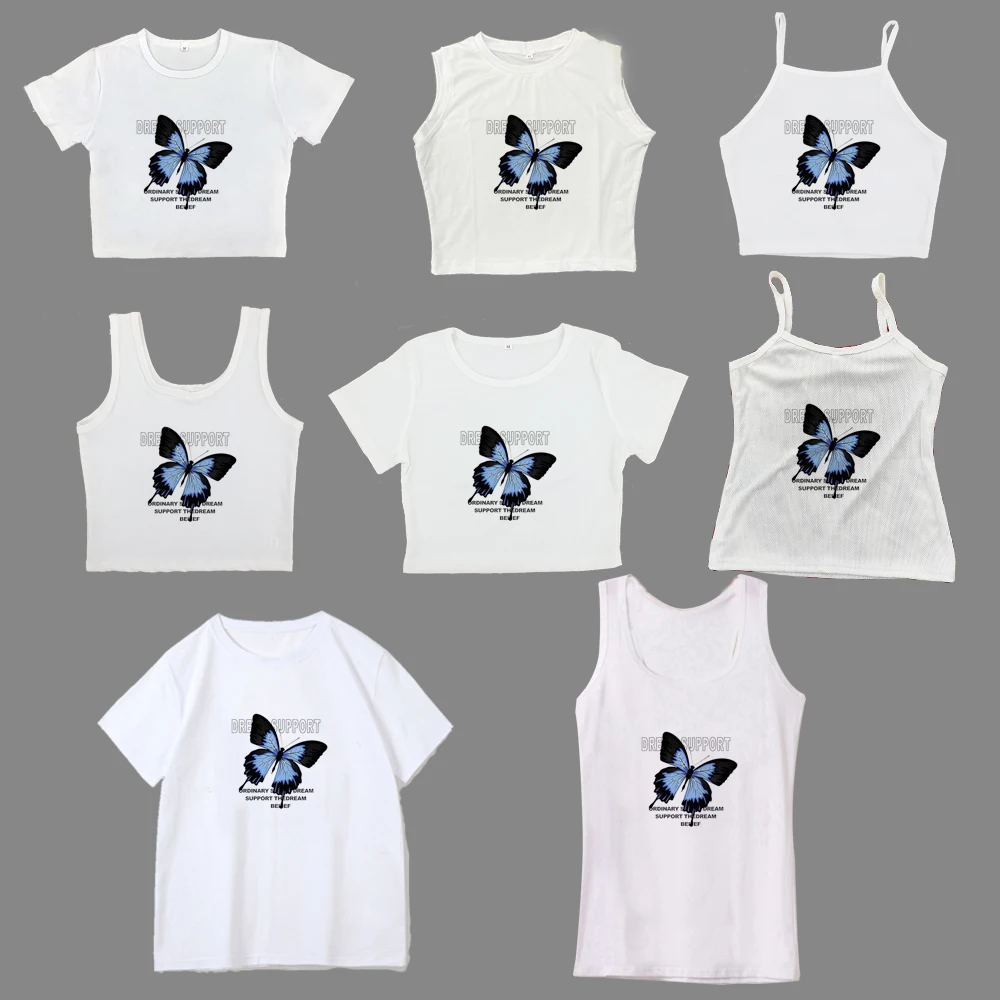 Full-shoulder cotton short-sleeved T-shirt women summer new spice girls high waist slim short crop clothes sweet and spicy