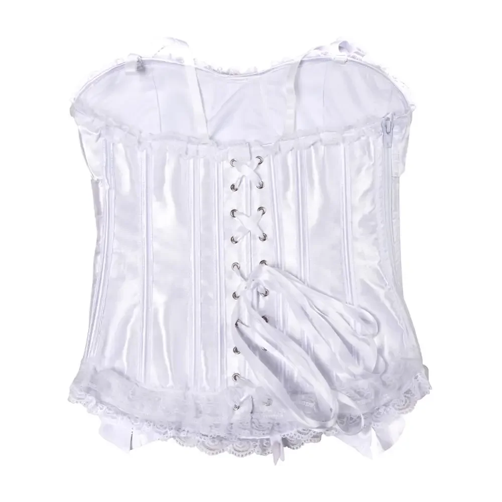 Victorian Corset Strap Corsage Gothic Push Up Bustier Padded Cup Zip Satin Overbust Clubwear Carnival Party Costume Plus Size