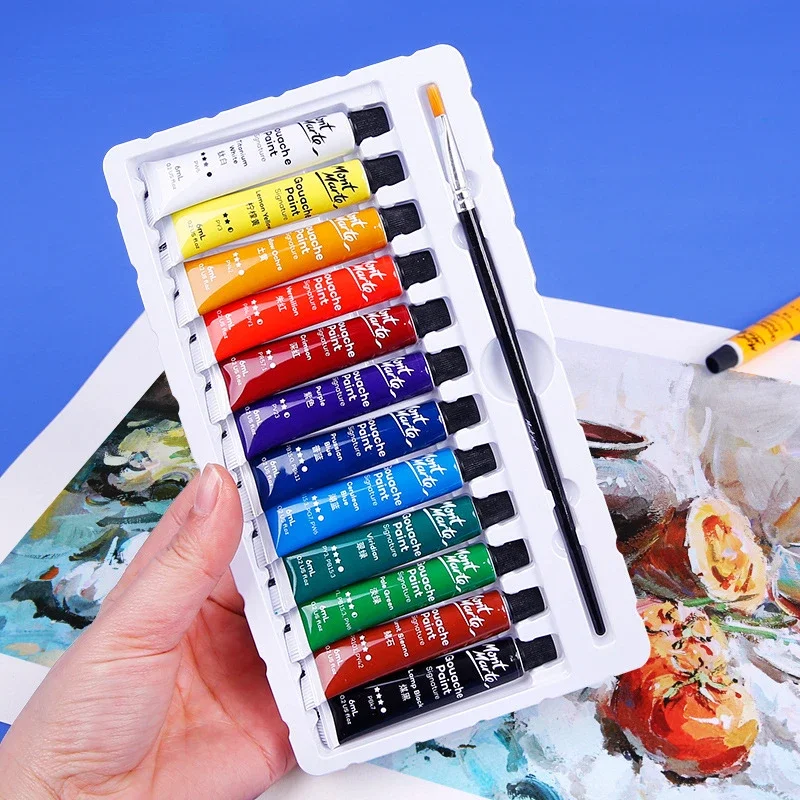 Acrylic Paint Set Gouache Pigment 12/18/24 Color Gouache Paint Set Artist Painting Professional Washable Watercolor 6/12ML Student Exam Art Supplies