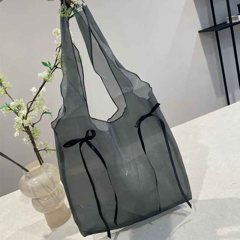 thumbnail image 2 of Bolsos de mano de playa de malla informales coreanos para mujer, bolsos de diseño de lujo, carteras, novedad de 2024, bufanda de seda hueca, bandolera delgada debajo del brazo, 2 of 5