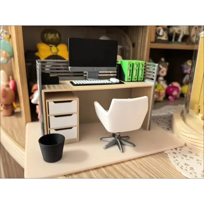 Realistic Office Scene Miniature Set - Filing Cabinet, Desk, and Chair