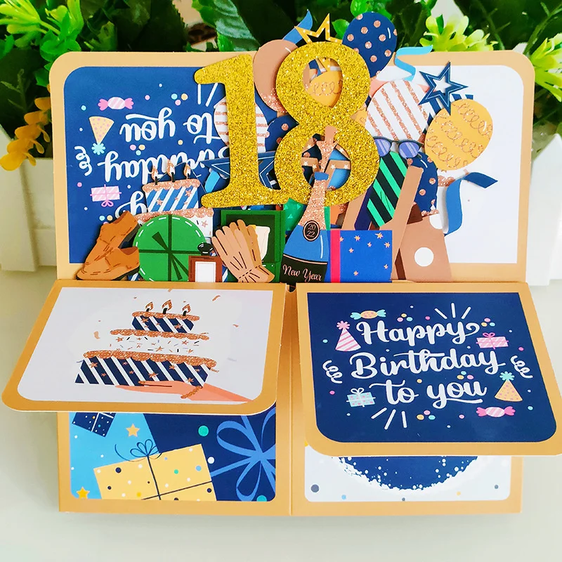 Creative Greeting Cards Happy 18th Birthday 3D Stereoscopic Laser Skeleton Birthday Cards Pop-up Stereoscopic