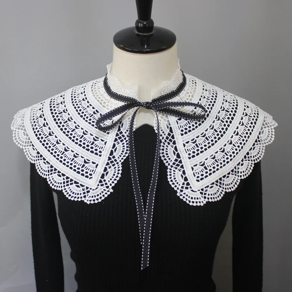 

Big Lapel Shirt Fake Collar for Women White Lace Lapel Bowknots False Collar Woman Girls Detachable Collar Lace Removable Decor