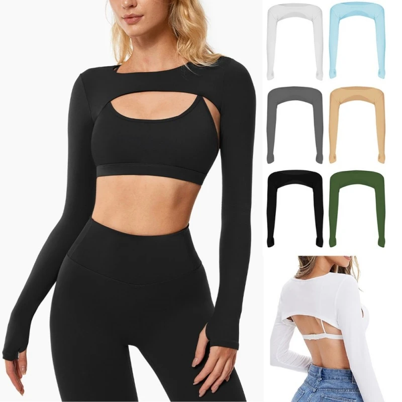 Châle d'été en soie glacée, manches de bras, une pièce, Cardigan à manches longues, Sports de plein air, protection solaire, haut pour femme, Cape courte