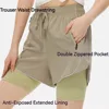 High Waist 2 in 1 Anti-Exposed Gym Sport Shorts Women Quick Dry Badminton Running Tennis Cycling Shorts with Zipper Pocket