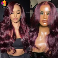 Perruque Lace Front Wig Body Wave Naturelle, Cheveux Humains, Bordeaux, Rouge 99J, 13x6, pour Femme Africaine 4