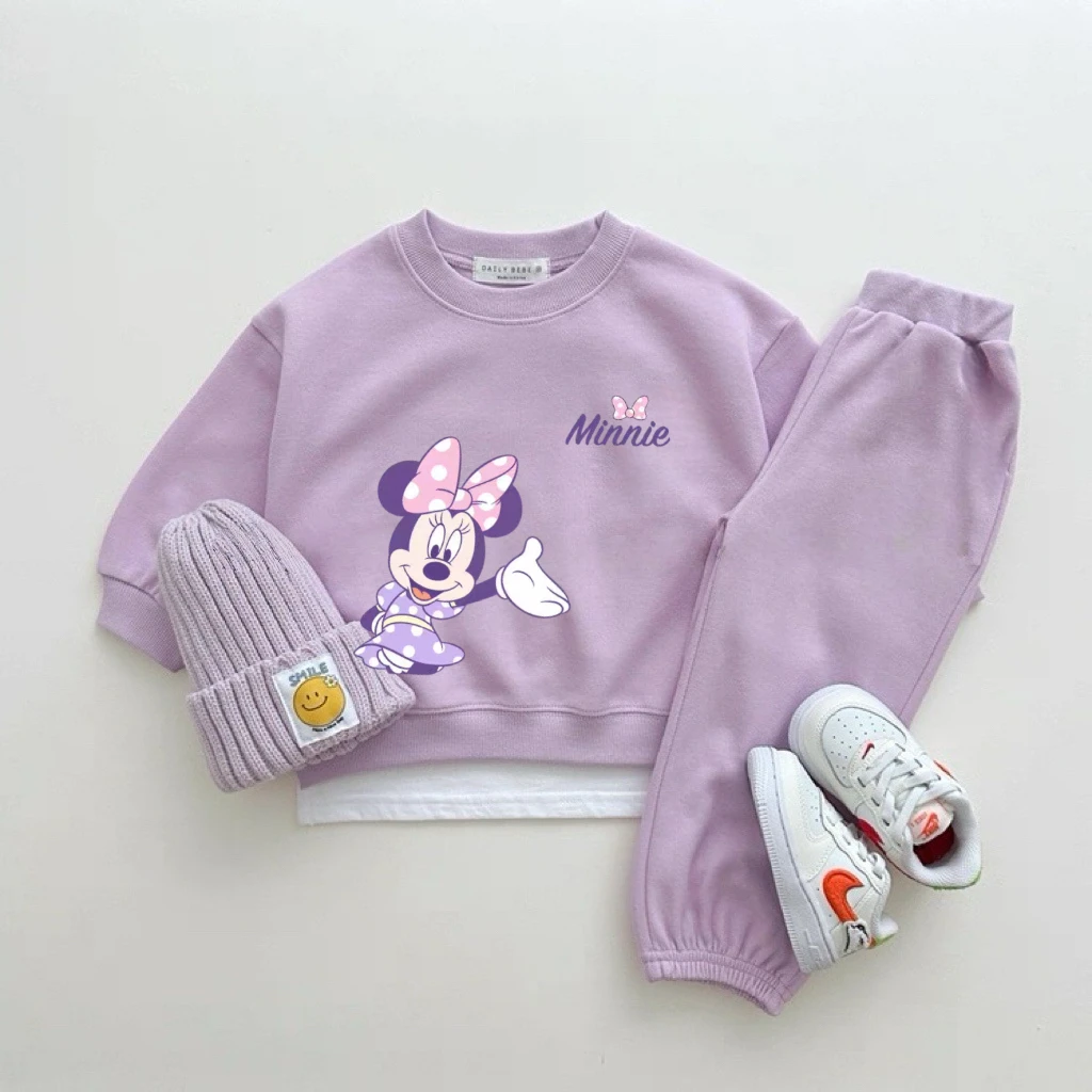Disney Girls Costume Long-sleeved Sweatshirts+Pants Autumn Wear Child New Fashion Crewneck Hoodies Solid Color Trousers 2pcs