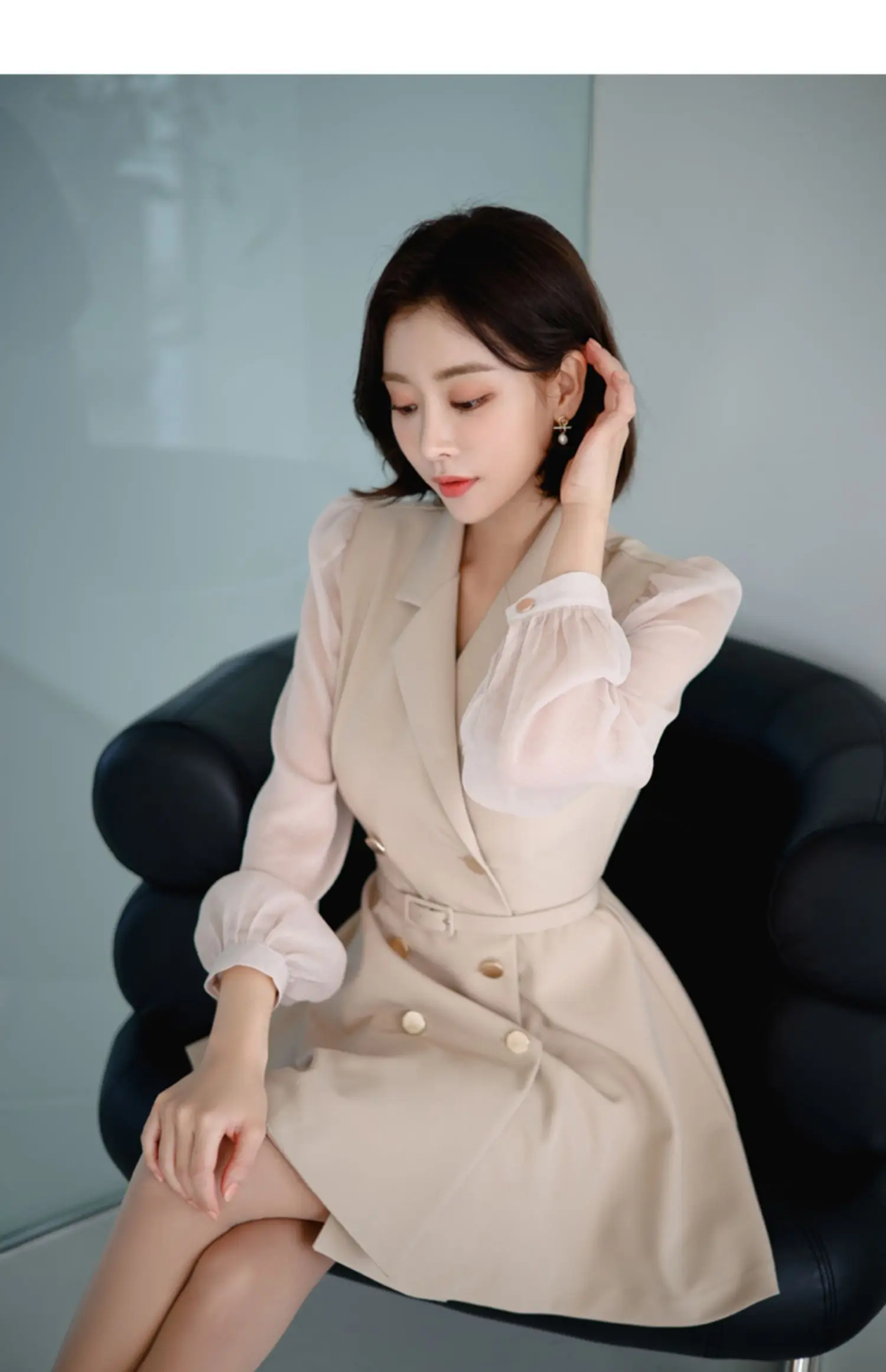 Spring Korean Elegant A-Line Dress Fashion Suit Collar Double Breasted Women Simple Business Casual Dresses Party Vestidos